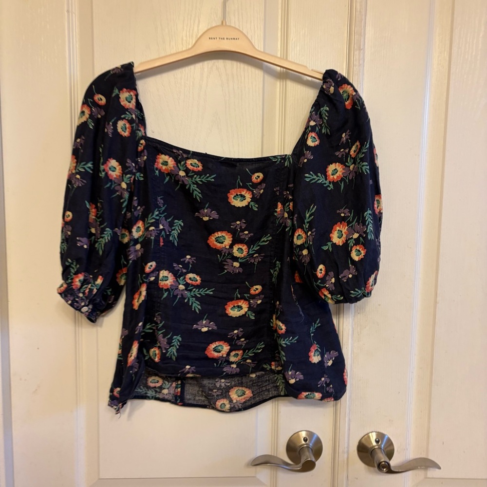 Polo‎ Ralph Lauren Navy Floral Puff Sleeve Blouse - Picture 5 of 10